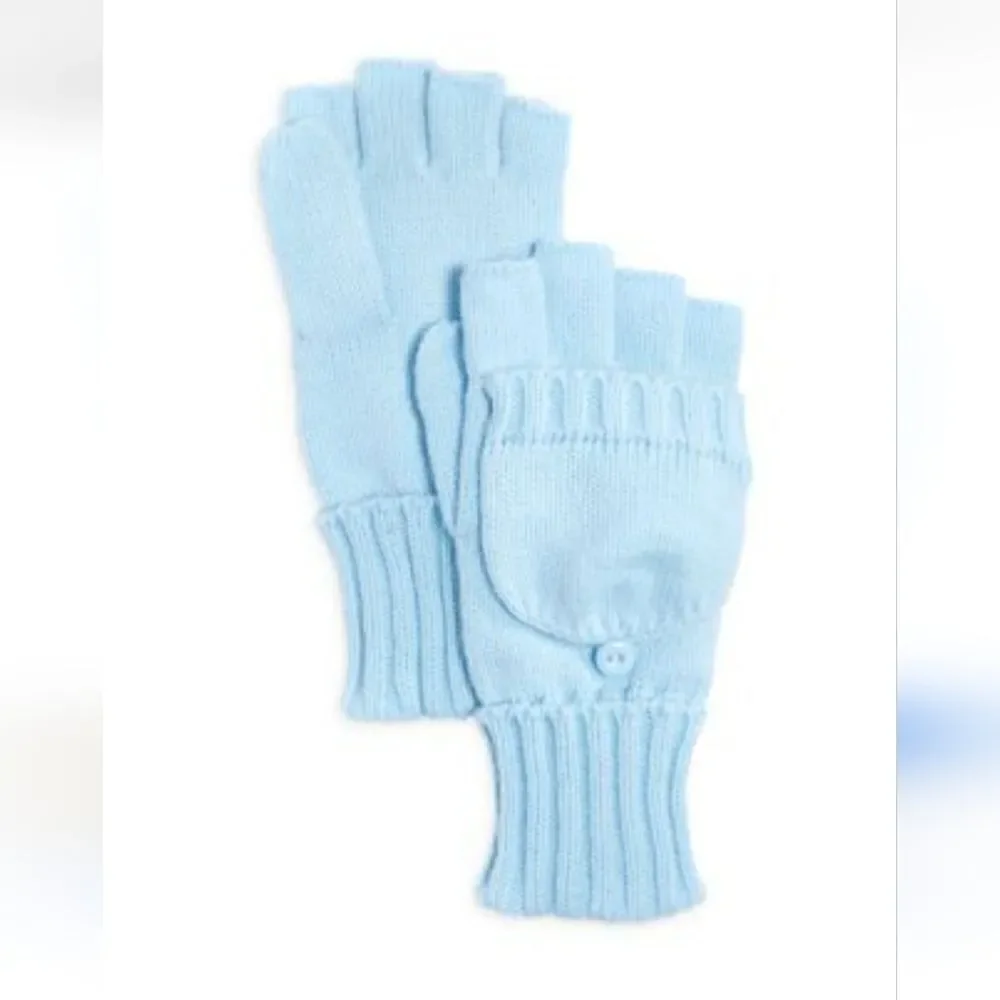 NWT Aqua Pop-top Knitted Gloves In Ice Blue One Size